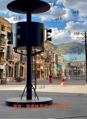 电影功夫红绿灯街道造景装饰摆件