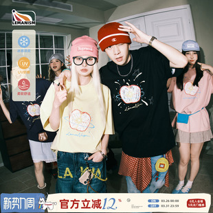 潮流苹果涂鸦印花短袖 半袖 T恤男款 情侣款 女 2025新款 lemanism美式