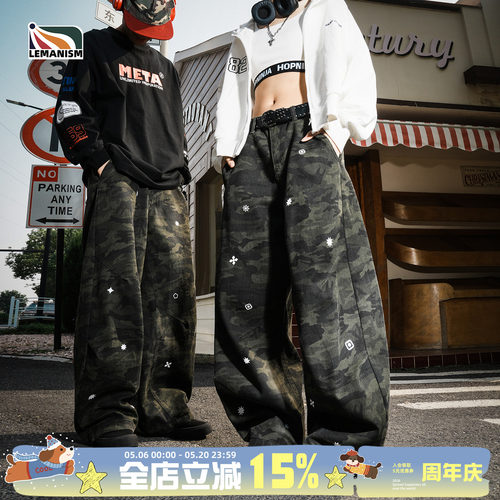 lemanism美式潮流复古迷彩宽松休闲裤男2025新款工装裤情侣款长裤