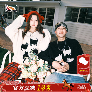 lemanism卡通猫咪马海毛毛衣男女潮牌宽松慵懒针织衫 秋冬潮牌线衫