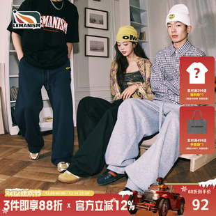 潮牌弯刀裤 lemanism刺绣加厚加绒卫裤 男秋冬休闲裤 情侣直筒裤 子女