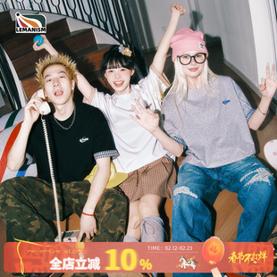 lemanism美式潮牌假两件短袖T恤男2026新款情侣款夏季半袖女上衣