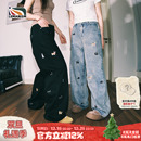 宽松休闲裤 lemanism卡通小狗刺绣水洗牛仔裤 男2025春秋情侣直筒裤