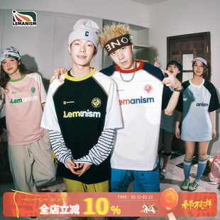 lemanism美式潮牌插肩袖字母短袖T恤男款2026春夏季情侣款体恤女
