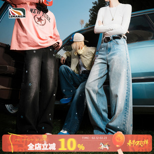 lemanism美式潮牌星星满绣牛仔裤男2026春夏新款情侣款直筒裤子女
