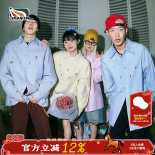 lemanism美式潮牌字母刺绣衬衫男款2026新款情侣款春秋宽松上衣女