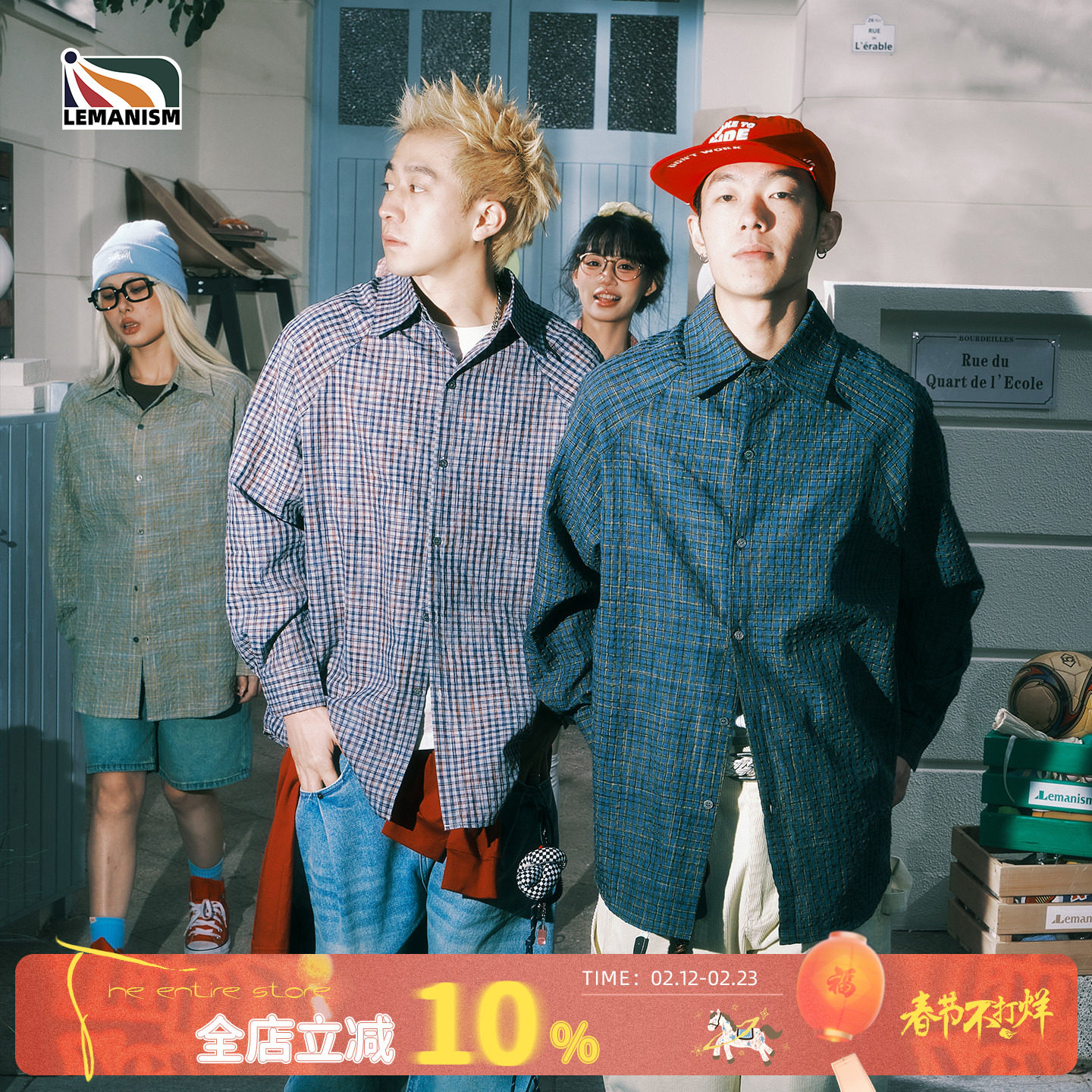 lemanism美式复古翻领长袖格子衬衫男2026春季新款情侣款衬衣外套