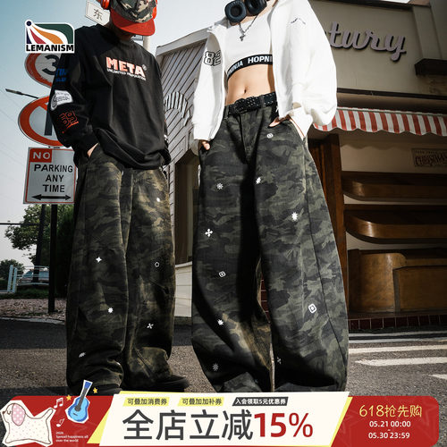 lemanism美式潮流复古迷彩宽松休闲裤男2025新款工装裤情侣款长裤