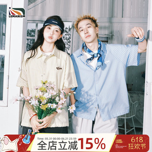 lemanism美式潮流短袖格子衬衫男款2026新款情侣款春夏宽松上衣女