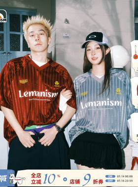 lemanism美式复古球衣足球短袖t恤红色球服夏季情侣宽松运动上衣