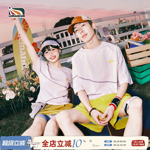 lemanism美式潮牌哈苏线短袖T恤男2026夏季情侣款半袖运动上衣女