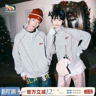 外套女 开衫 lemanism美式 潮流哈苏线撞色条纹连帽卫衣男2026情侣款