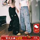 宽松休闲裤 lemanism卡通小狗刺绣水洗牛仔裤 男2025春秋情侣直筒裤