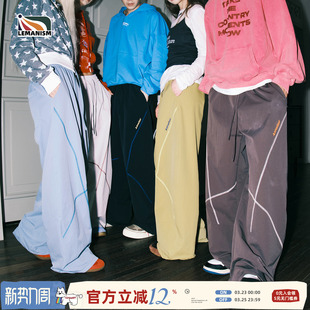裤 lemanism美式 情侣款 男2025新款 子 潮流撞色哈苏线字母直筒休闲裤