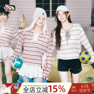 lemanism美式潮流撞色条纹长袖T恤女款2026夏季新款防晒罩衫上衣