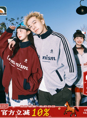 lemanism加绒款棒球服红色外套男立领秋季新款情侣美式夹克上衣女