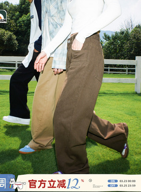 lemanism卡其色棕色裤子男春秋情侣款长裤直筒cleanfit工装休闲裤