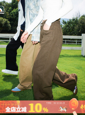 lemanism卡其色棕色裤子男春秋情侣款长裤直筒cleanfit工装休闲裤