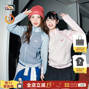 lemanism美式潮流德绒条纹短款立领夹克女生2026秋季新款修身上衣