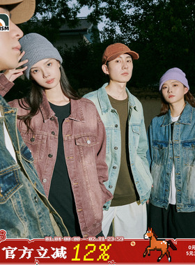 lemanism美式复古牛仔外套男女同款秋季翻领夹克情侣款牛仔衣潮牌