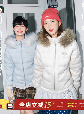 美式绞花肌理毛领羽绒服女生新款
