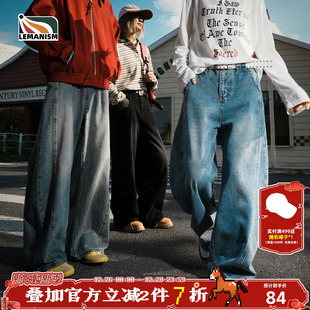 宽松休闲长裤 lemanism美式 情侣款 男2025秋季 女 潮流复古拼接牛仔裤
