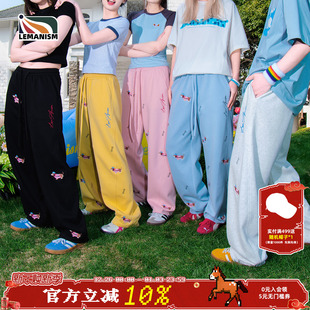 子潮牌休闲长裤 lemanism腊肠狗刺绣垂感卫裤 男2025春秋情侣直筒裤