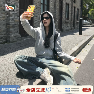 lemanism美式潮流纯色开衫连帽卫衣女款2026秋季新款情侣款外套男