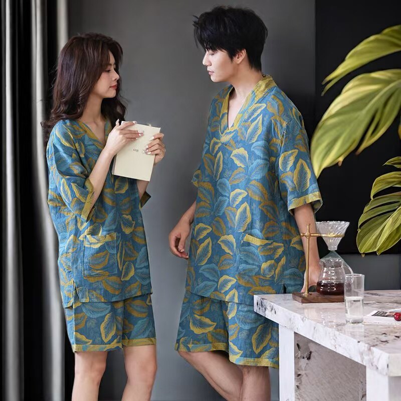 纯棉双层纱汗蒸服美容院汤泉浴袍秋冬季女家居服吸水速干酒店洗澡