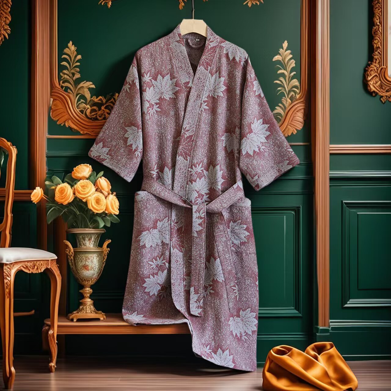 纯棉双层纱布浴袍a类春夏薄款睡衣家居服睡袍情侣款吸水速干浴衣