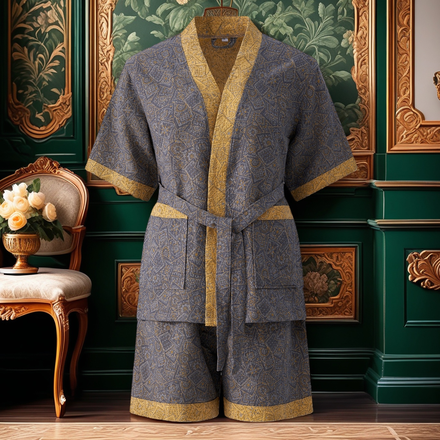 高档纯棉双层纱汗蒸服按摩桑拿服理疗服浴服酒店睡衣浴衣情侣吸水