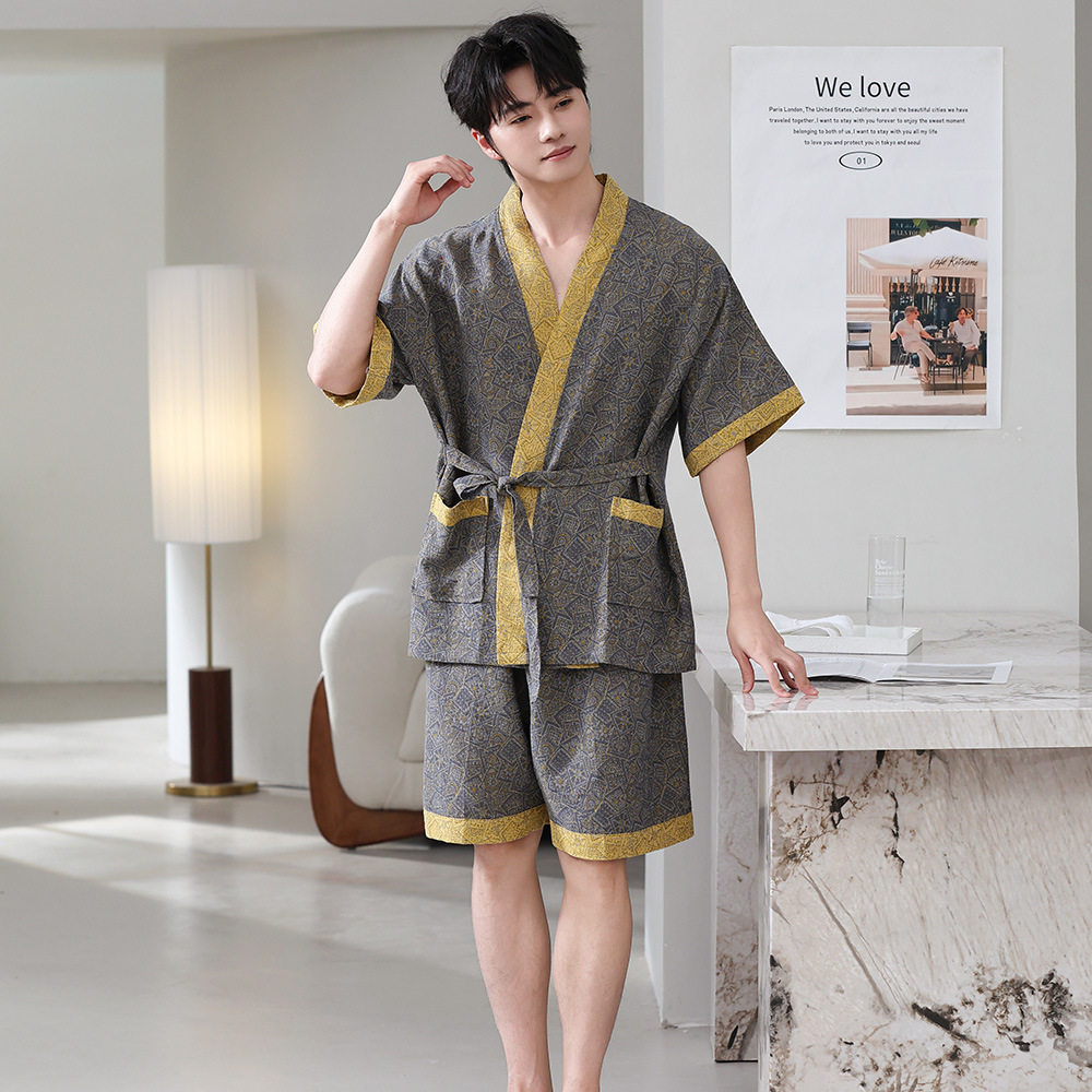 汗蒸服男士双层纱纯棉女浴服情侣家居男款温泉洗浴美容桑拿服睡衣