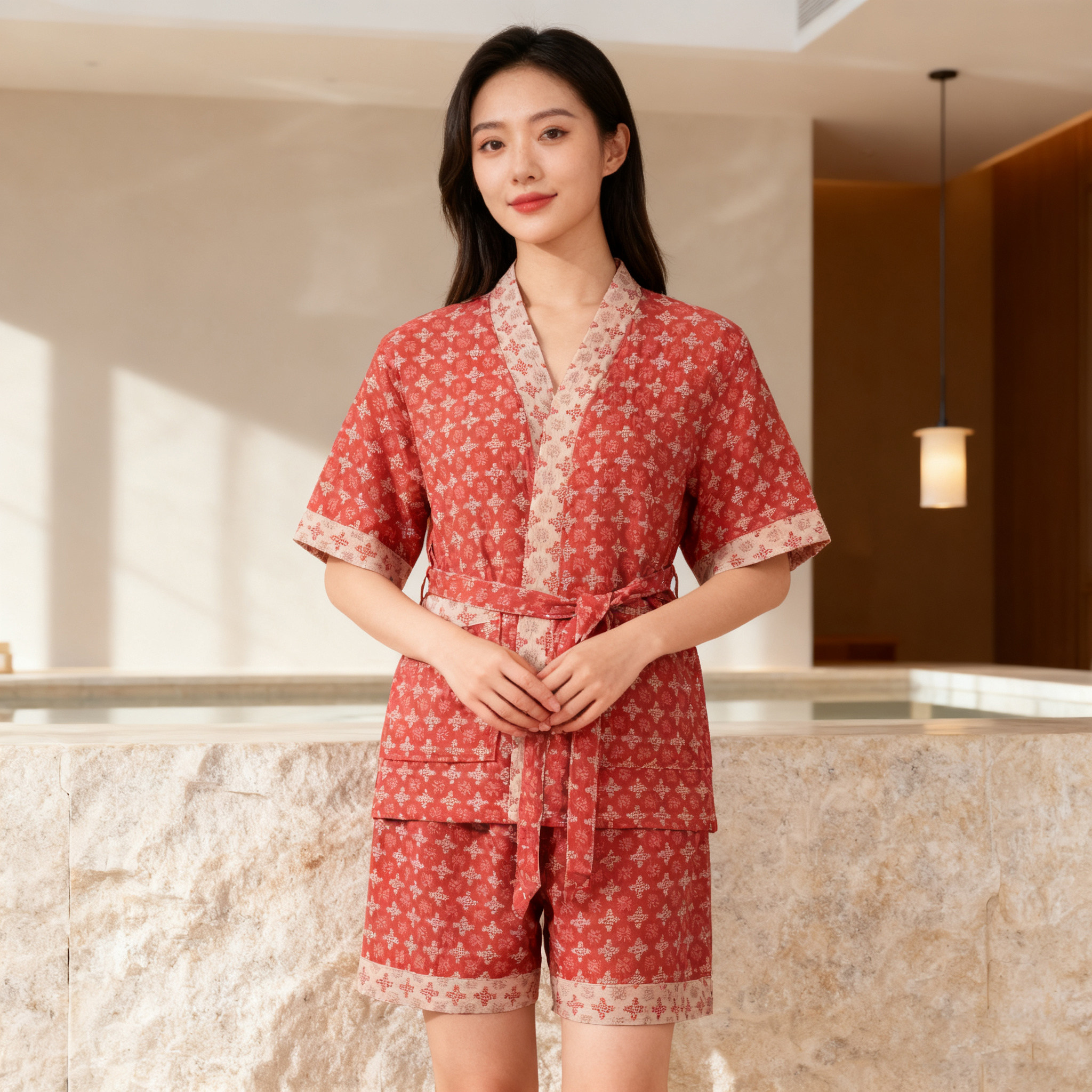 双层纱睡衣中式汉服家居服宽松大码汗蒸男女宽松春秋夏季纯棉睡衣