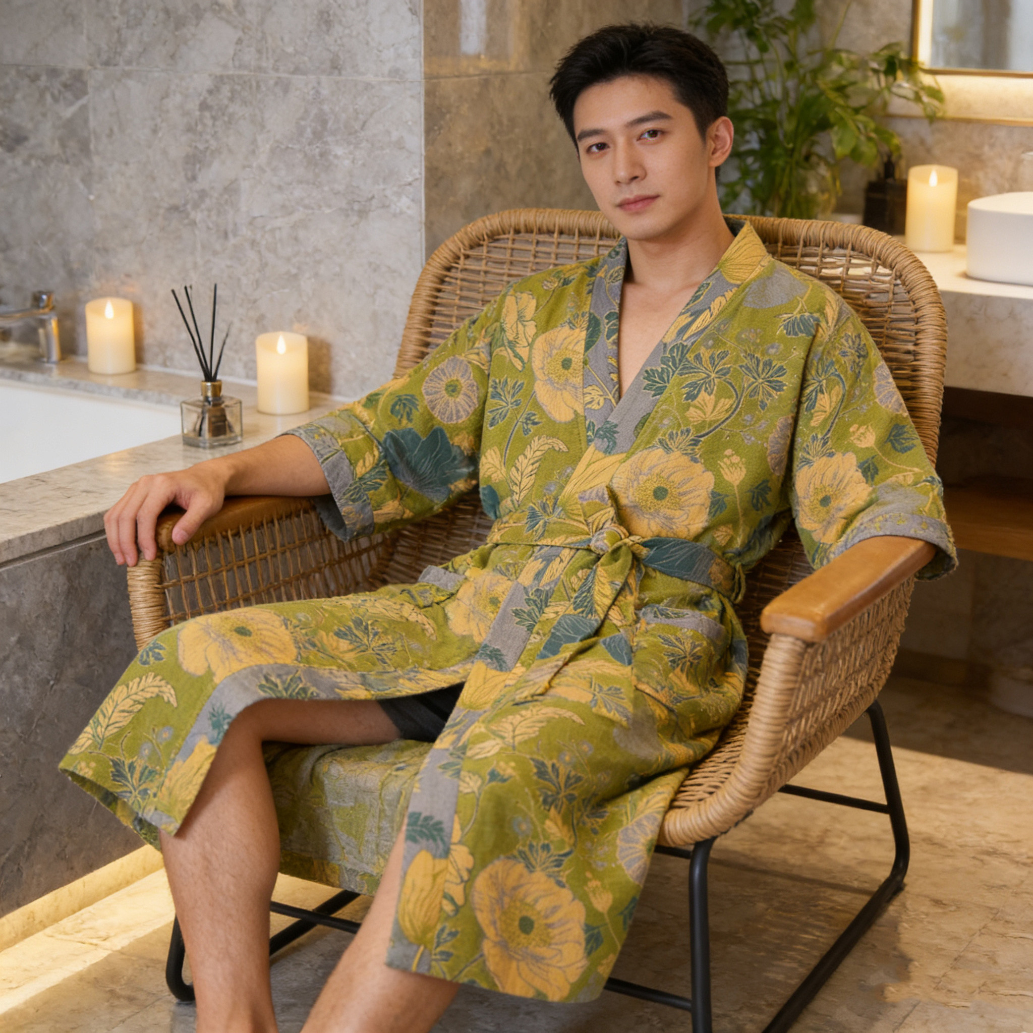 双层纱浴袍纯棉男女士纱布情侣睡袍a类睡衣四季通用游泳吸水速干