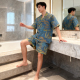 汗蒸服女纯棉双层纱提花男士 睡衣秋冬浴服系带家居服吸水速干浴衣