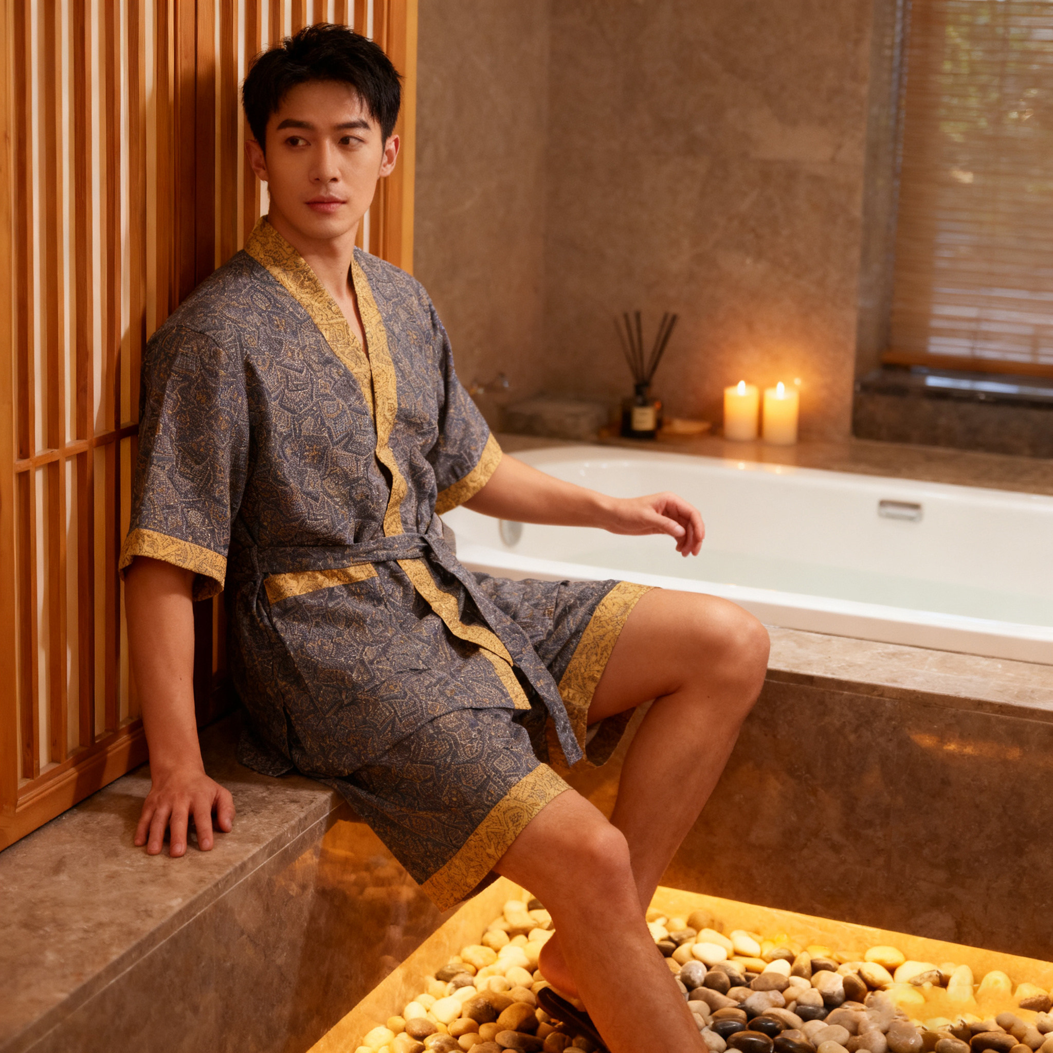 双层纱布家居服春夏汗蒸成人全棉浴衣吸水速干酒店汗蒸服短袖睡衣