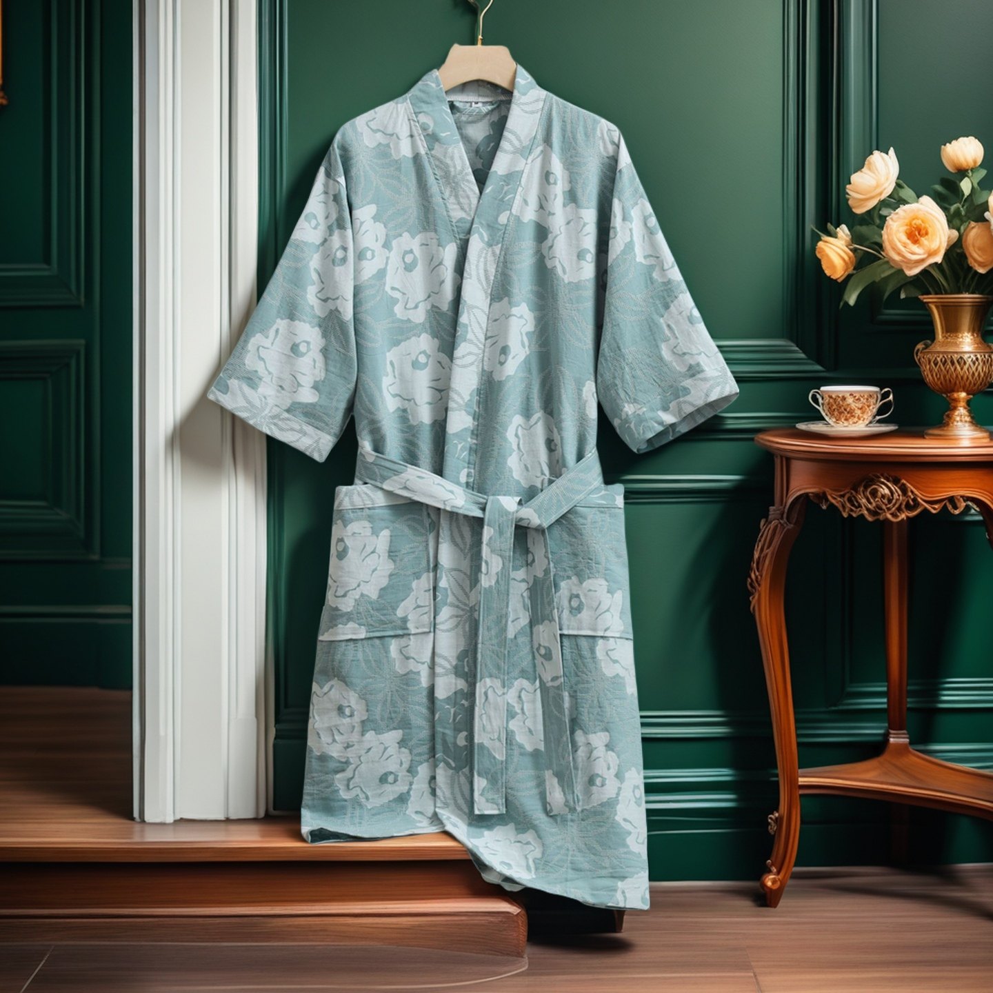 纯棉双层纱浴袍女睡袍男全棉薄款春夏季成人可穿浴巾吸水洗澡浴衣