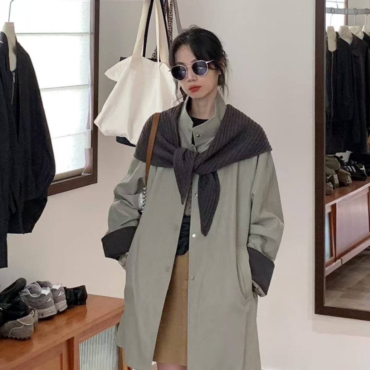 韩国原单 秋冬ins针织披肩女2025小众设计纯色百搭护颈三角围巾潮