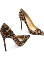 2026 Autumn/Winter new style suede high heels for women, slender heels, fashionable light lipstick soles, versatile pointed-toe professional leopard print single shoes thumbnail 3