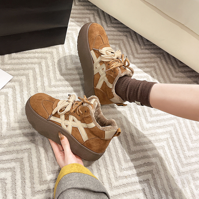 厚底加绒高帮德训鞋女2025新款冬季女鞋子复古爆款阿甘鞋保暖棉鞋