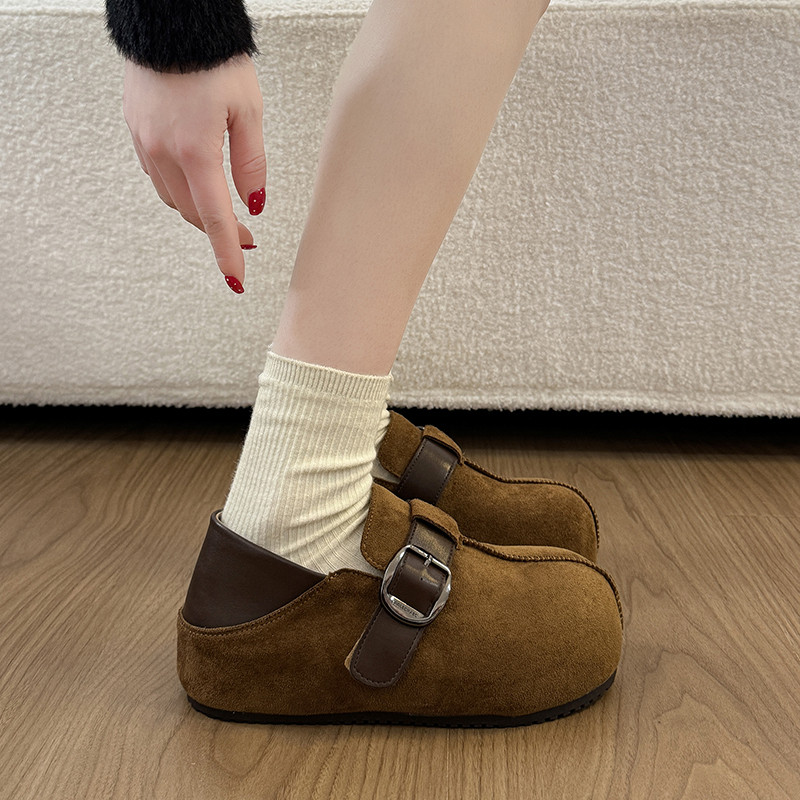 内增高厚底两穿勃肯鞋女2026新款春季一脚蹬包头半拖外穿乐福单鞋