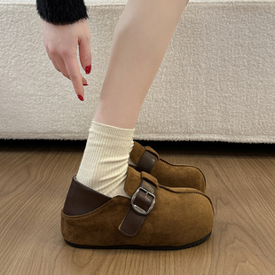 内增高厚底两穿勃肯鞋女2026新款春季一脚蹬包头半拖外穿乐福单鞋
