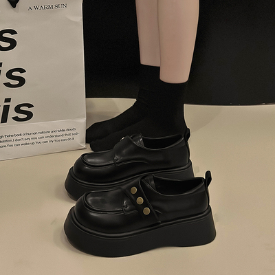 英伦风黑色厚底小皮鞋女气质单鞋