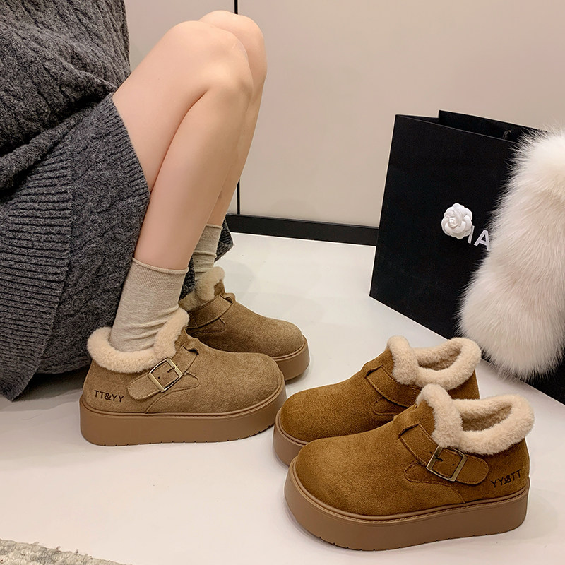 厚底加绒勃肯鞋高帮女毛毛棉鞋