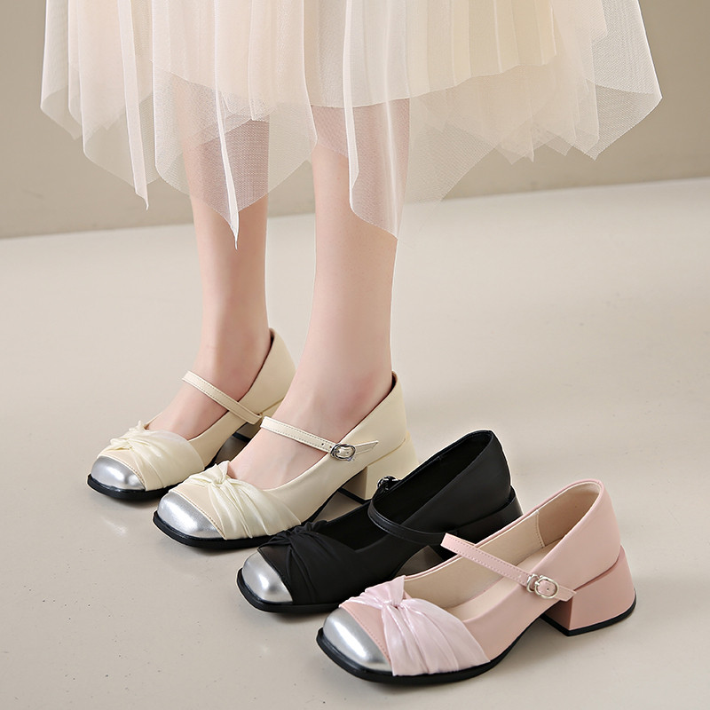 温柔仙女风浅口高跟鞋女2026春夏新款法式粗跟配裙子玛丽珍小皮鞋