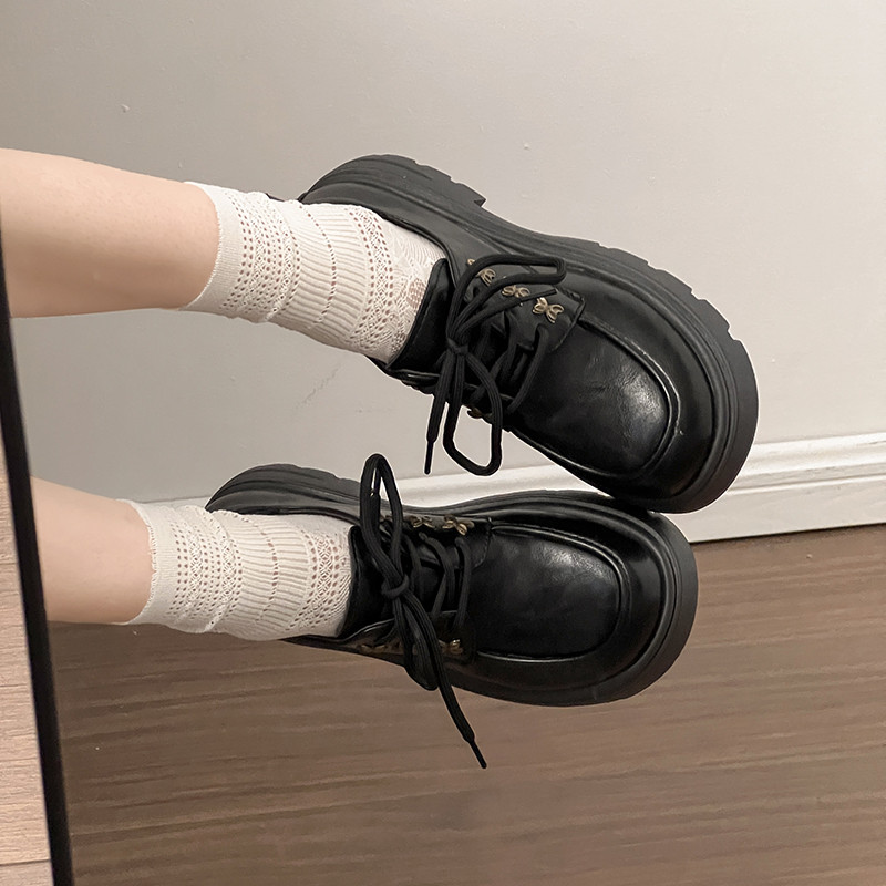 厚底黑色英伦风小皮鞋女乐福单鞋