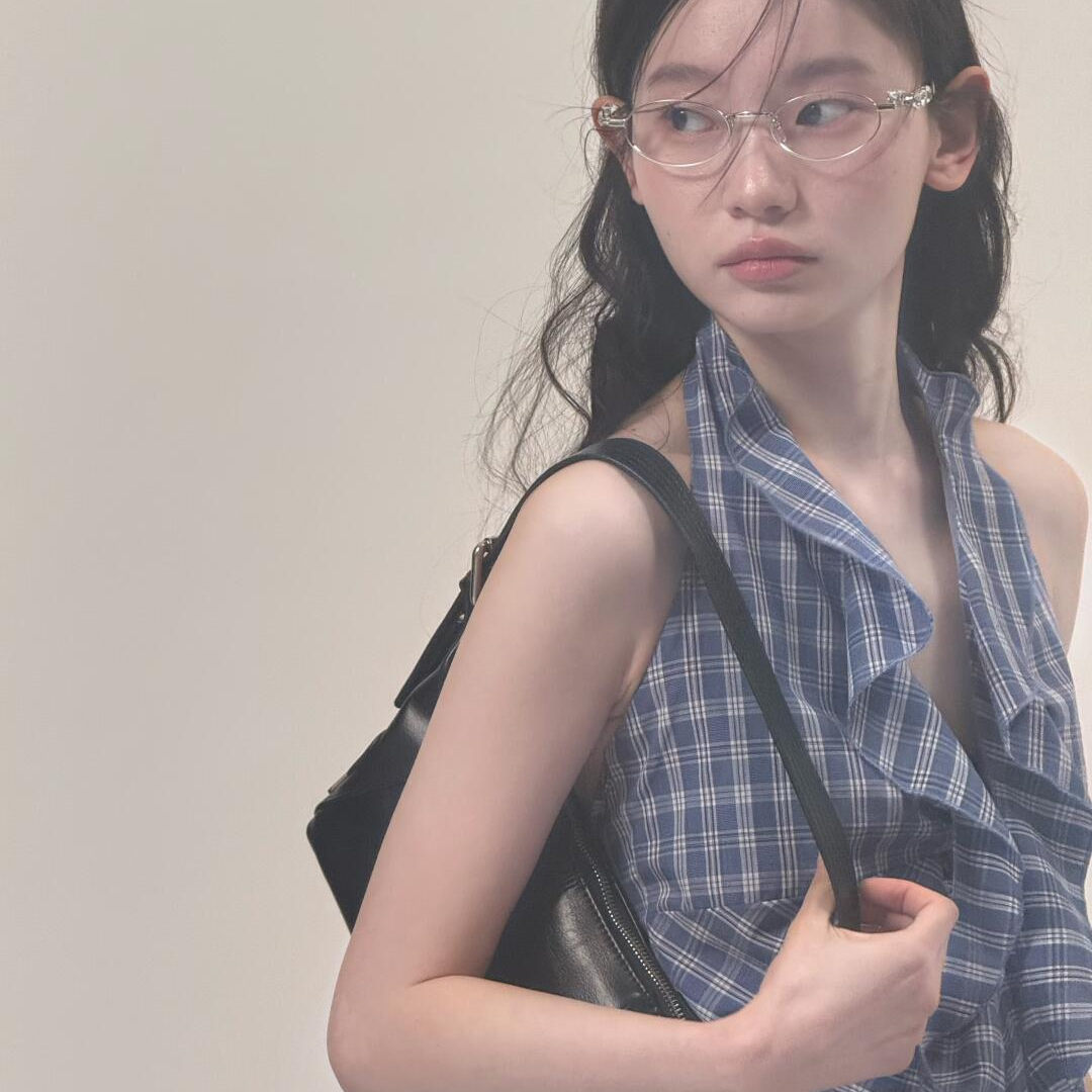 BUWAN STUDIO 法式荷叶边格子挂脖吊带背心女夏季设计感无袖上衣