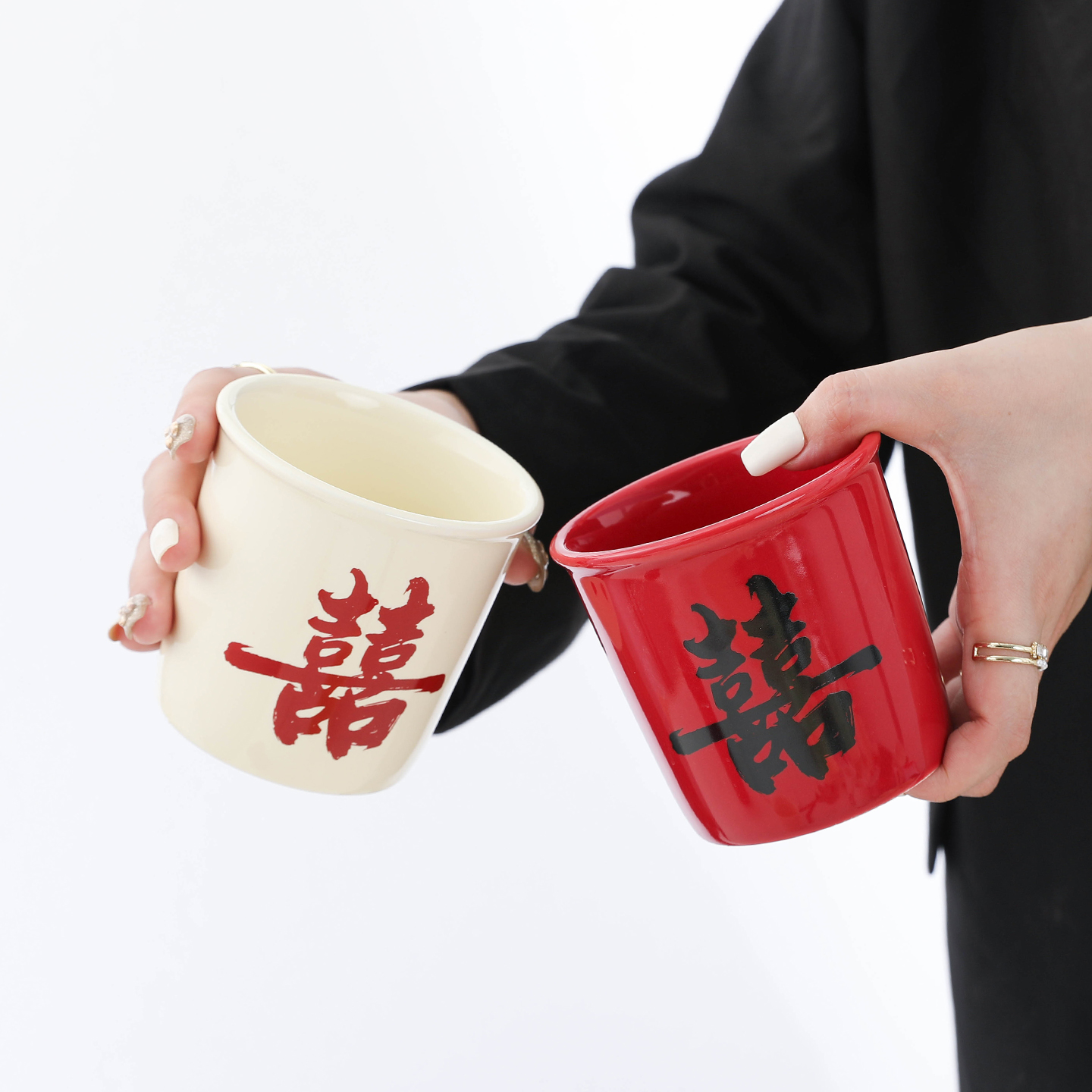 喜字结婚洗漱杯红色牙杯牙刷一对套装中式陶瓷刷牙杯子家用漱口杯