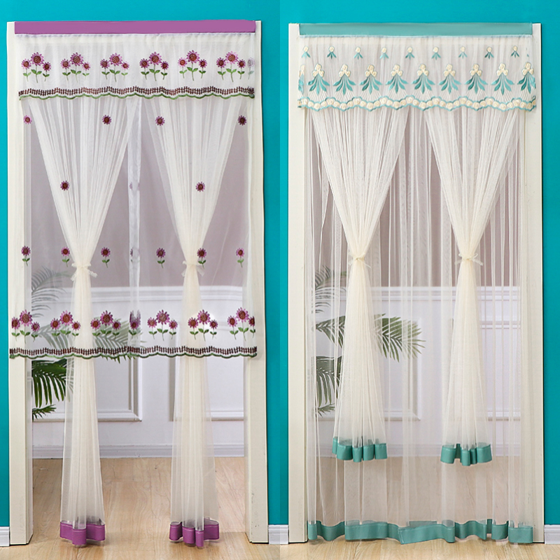 紗門簾免打孔蕾絲飄紗簾防蚊蟲