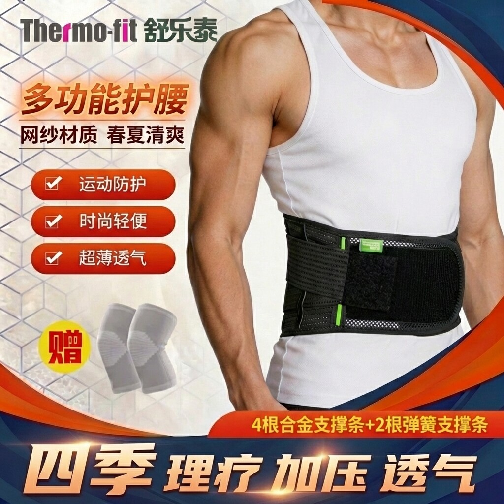舒乐泰透气型护腰支撑运动深蹲健身腰带钢板四季腰椎固定加压保暖